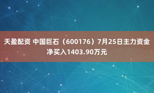 天盈配资 中国巨石（600176）7月25日主力资金净买入1403.90万元